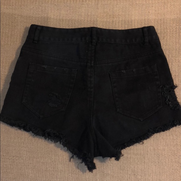 Black, Distressed, Lace-up Jean Shorts - Picture 2 of 7